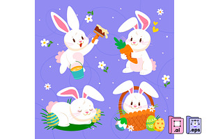Set of Easter Bunny Poses, a Seasonal Illustration by MISS CHATZ