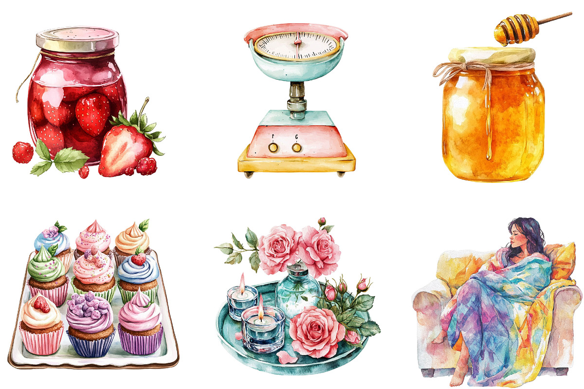 Watercolor Baking Party Clipart, an Illustration by Designking (Photo 2 of 5)