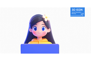 Cute 3D character working on a, a Technology Illustration by ZinetroN