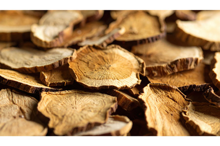 Close-up of dried herbal root slices