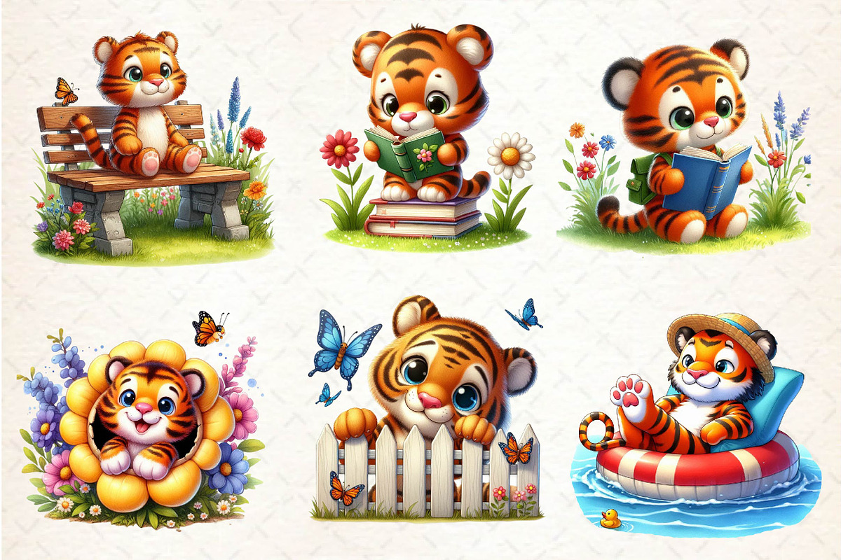 Cute Tiger Floral Spring Clipart, an Illustration by Dream Creation (Photo 2 of 5)