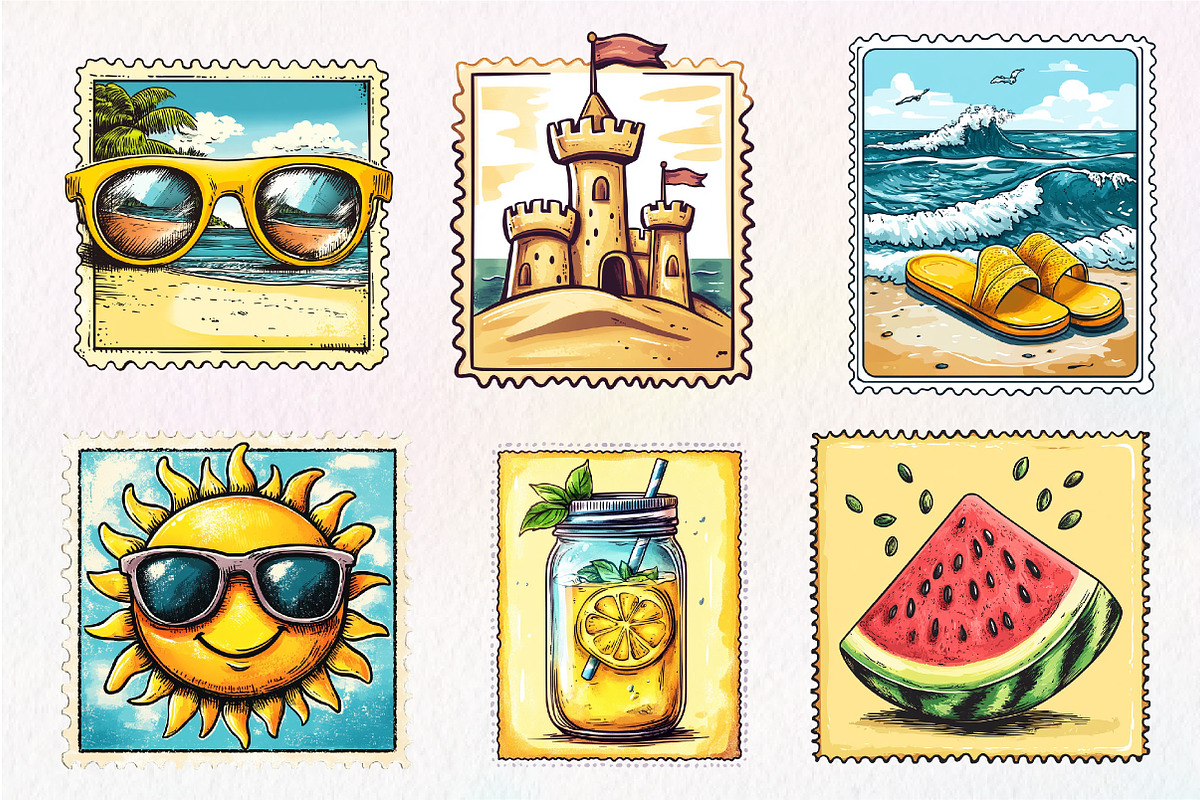 Yellow Summer Postage Stamps Clipart, an Illustration by CreationArt (Photo 8 of 9)