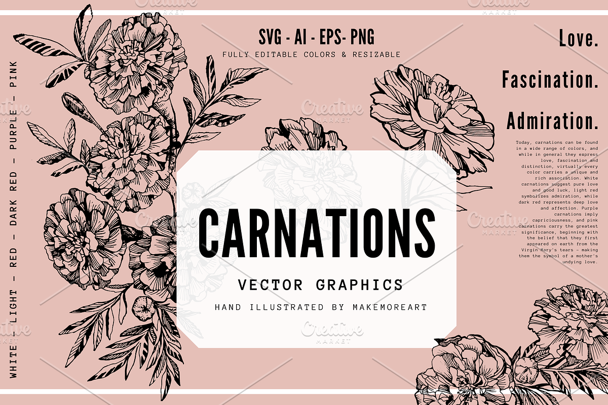 Carnations Ink Illustrations SVG, an Illustration by Artbykimmyw (Photo 1 of 3)