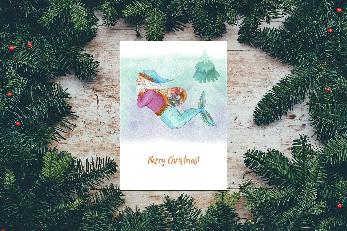 Mermaid Christmas Watercolor Clipart, a Seasonal Illustration by Catch the Dream Art (Photo 8 of 8)