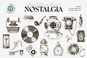 Nostalgia - vintage objects set, an Object Graphic by handsketched (Thumbnail 1 of 10)
