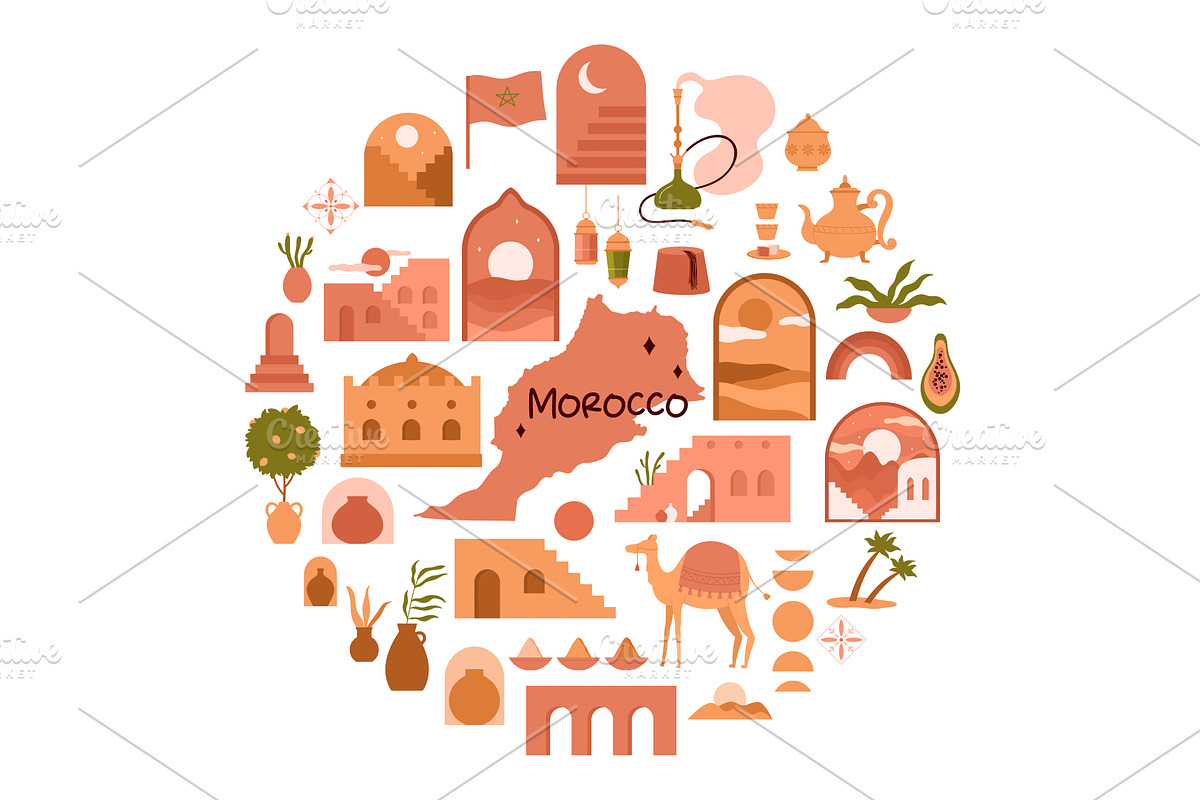 Morocco culture elements, arches and, an Object Illustration by Flashvector