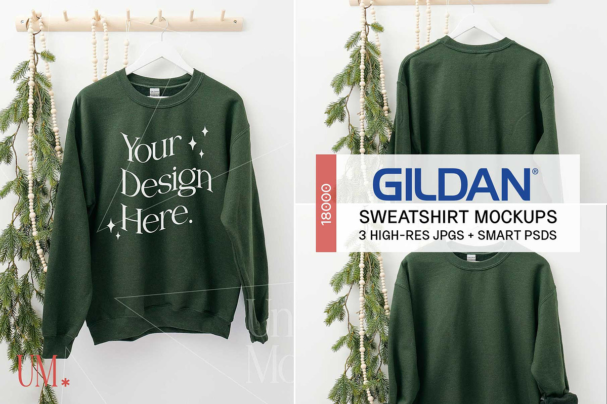 Forest Gildan 18000 Xmas Mockups x3, a Shirt Mockup by Uncommon Mockups (Photo 1 of 7)