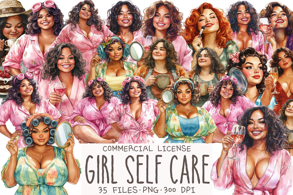 Curvy Girl Self Care Clipart, an Illustration by OK Design (Photo 1 of 5)