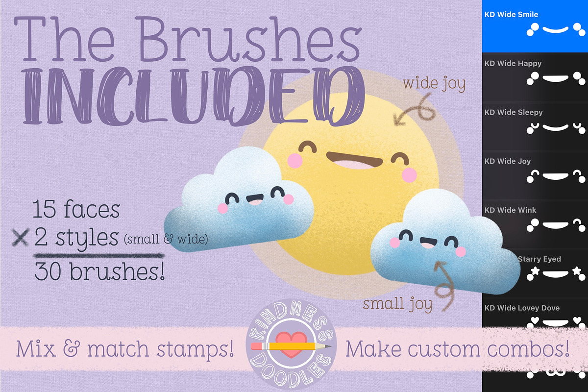 Cutie Faces Procreate Stamp Brushes, a Brush Add-On by KindnessDoodles (Photo 4 of 5)