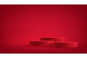 Realistic 3d red product podium on