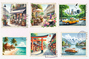 Summer Cites Postage Stamps Clipart, an Illustration by CreationArt (Thumbnail 4 of 5)