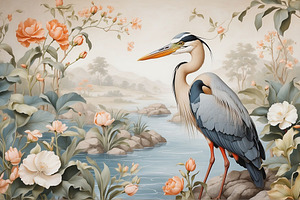 Heron Bird Tropical Wall Murals