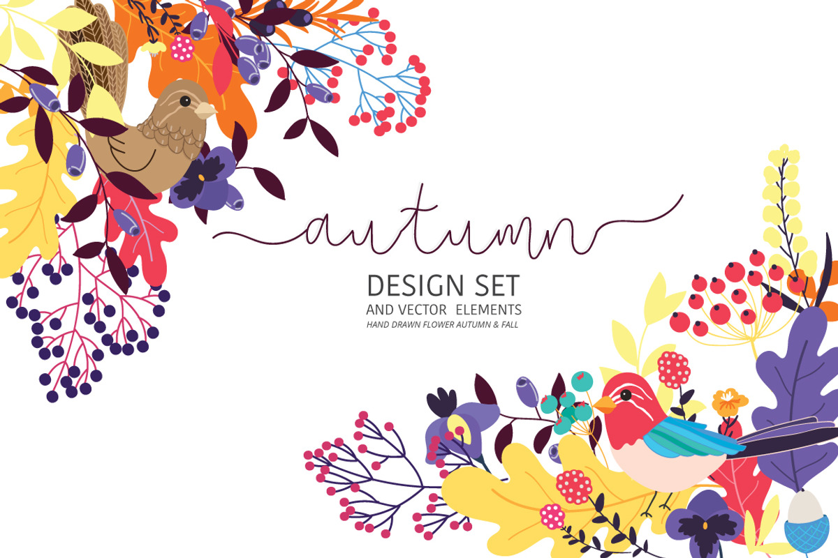 Fall / Autumn flower design set, a Decorative Illustration by MooBeer (Photo 4 of 7)