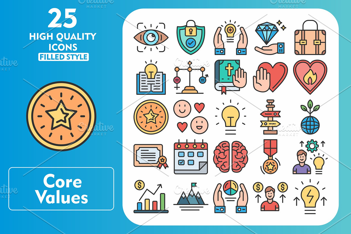 25 Core values Line Filled Icons, an Icon by Pexelpy