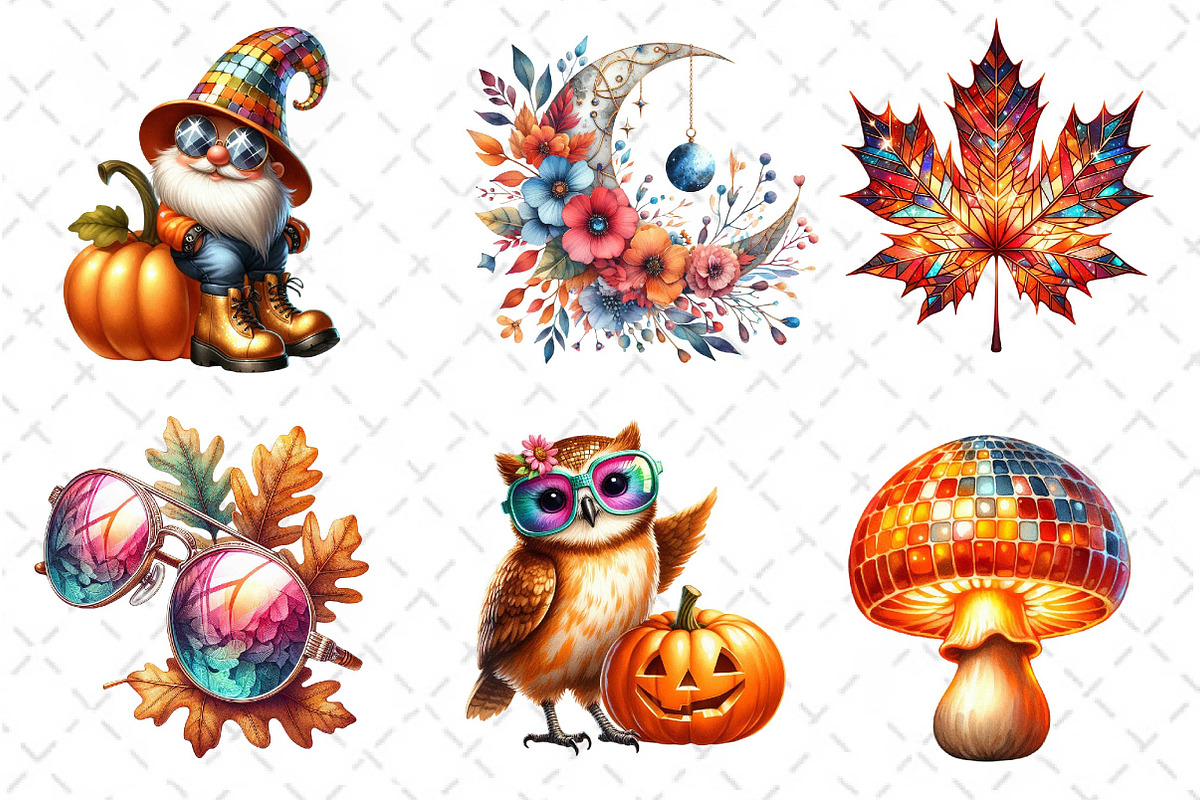 Watercolor Disco Autumn Clipart, an Illustration by Dream Creation (Photo 4 of 4)