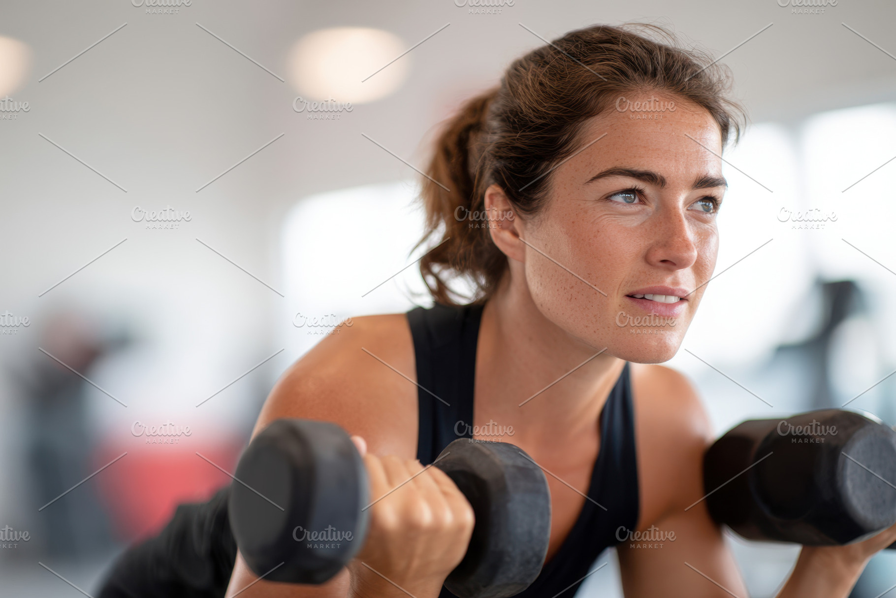 Young woman exercising with dumbbells in a gym, a Sports & Recreation Photo by AlyaAnd