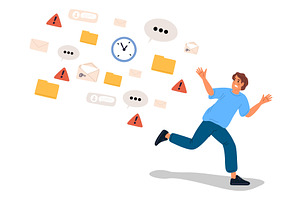 Young man runs away from flood, a Person Illustration by Vectorbuum