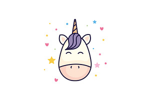 Head Of Cute Unicorn Fantasy With