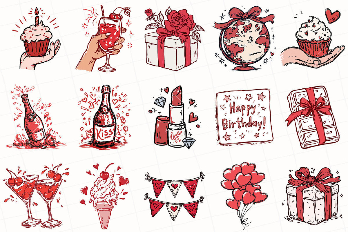 Hand Drawn Birthday Clipart, an Illustration by OK Design (Photo 3 of 6)