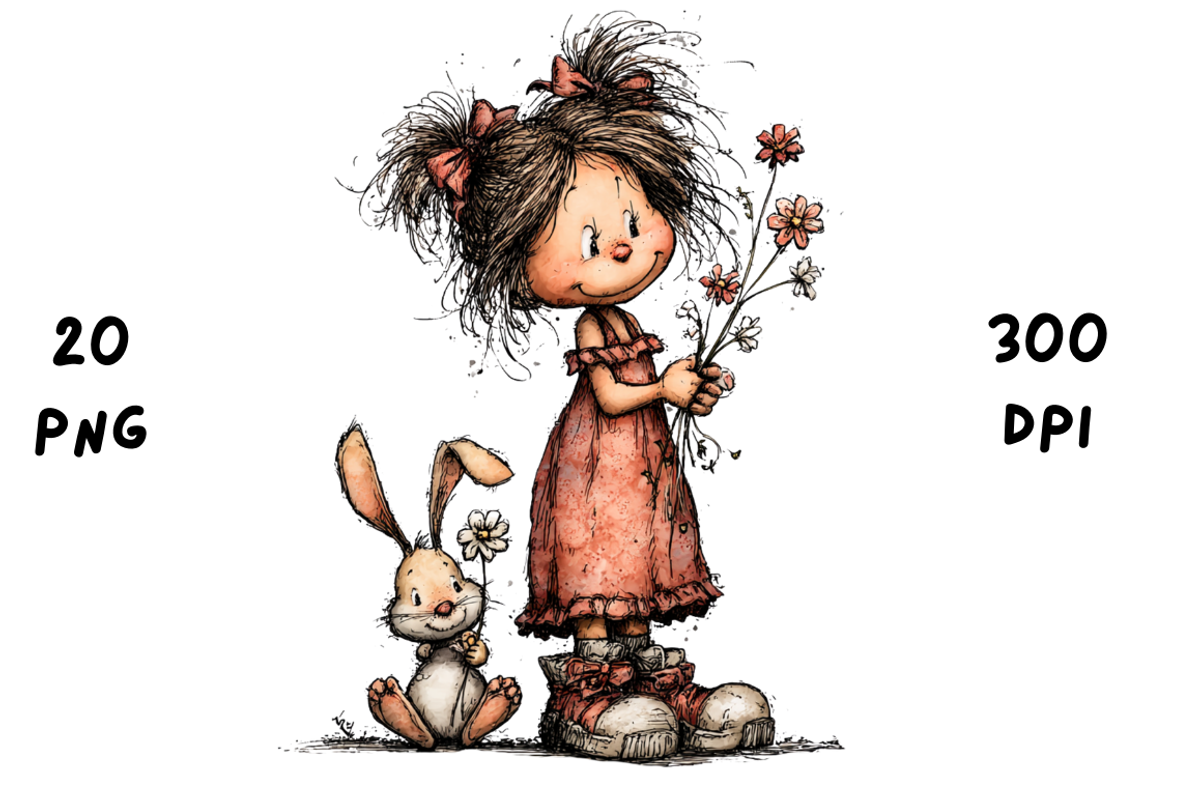 Whimsical Floral Girl and Bunny, an Animal Illustration by GiraffeCreative (Photo 15 of 20)