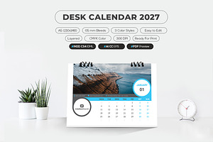 Printable Desk Calendar 2027, a Stationery Template by MstArtwork