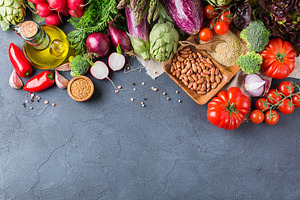 Assortment of fresh organic farmer vegetables stock photo containing organic
