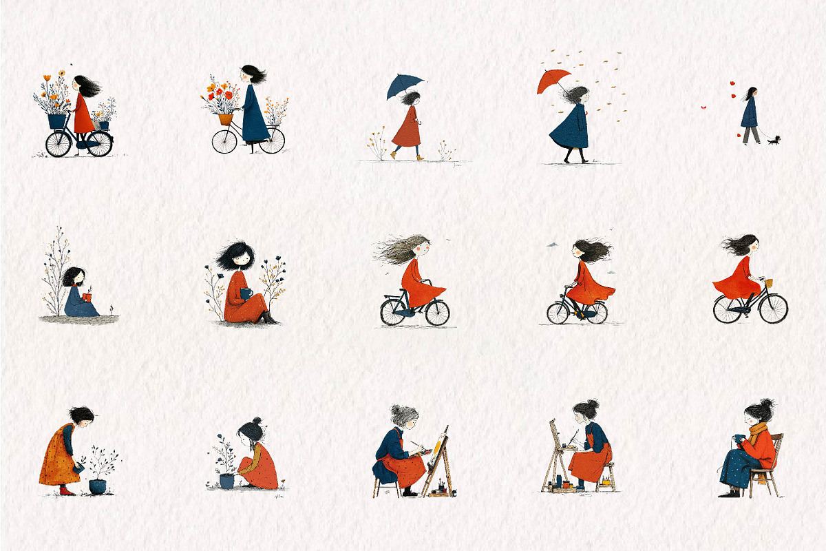 Playful Daily Life Line Art, a Seasonal Illustration by CreationArt (Photo 2 of 7)