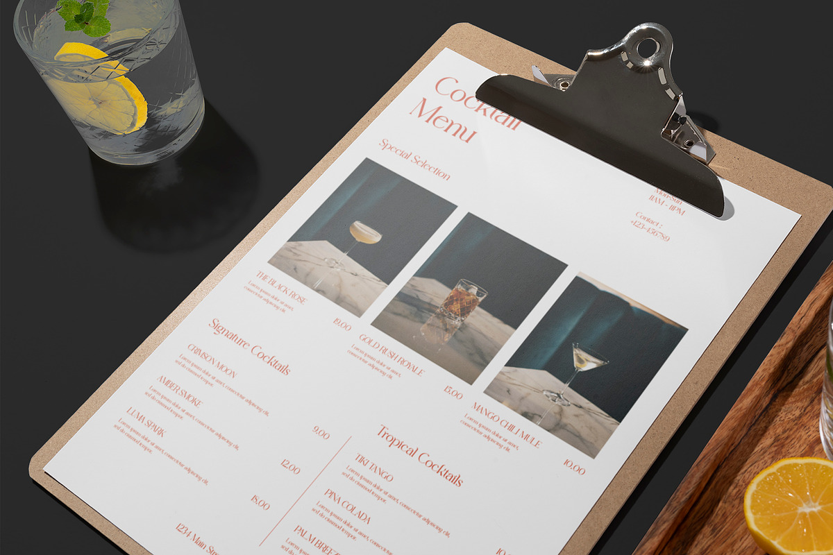 White Minimal Cocktail Menu Template preview 2