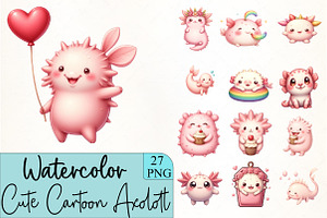 Cute Cartoon Axolotl Clipart, an Illustration by CrexoraLab