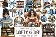 Watercolor Winter Bookworm Clipart, an Illustration by OK Design (Thumbnail 1 of 5)