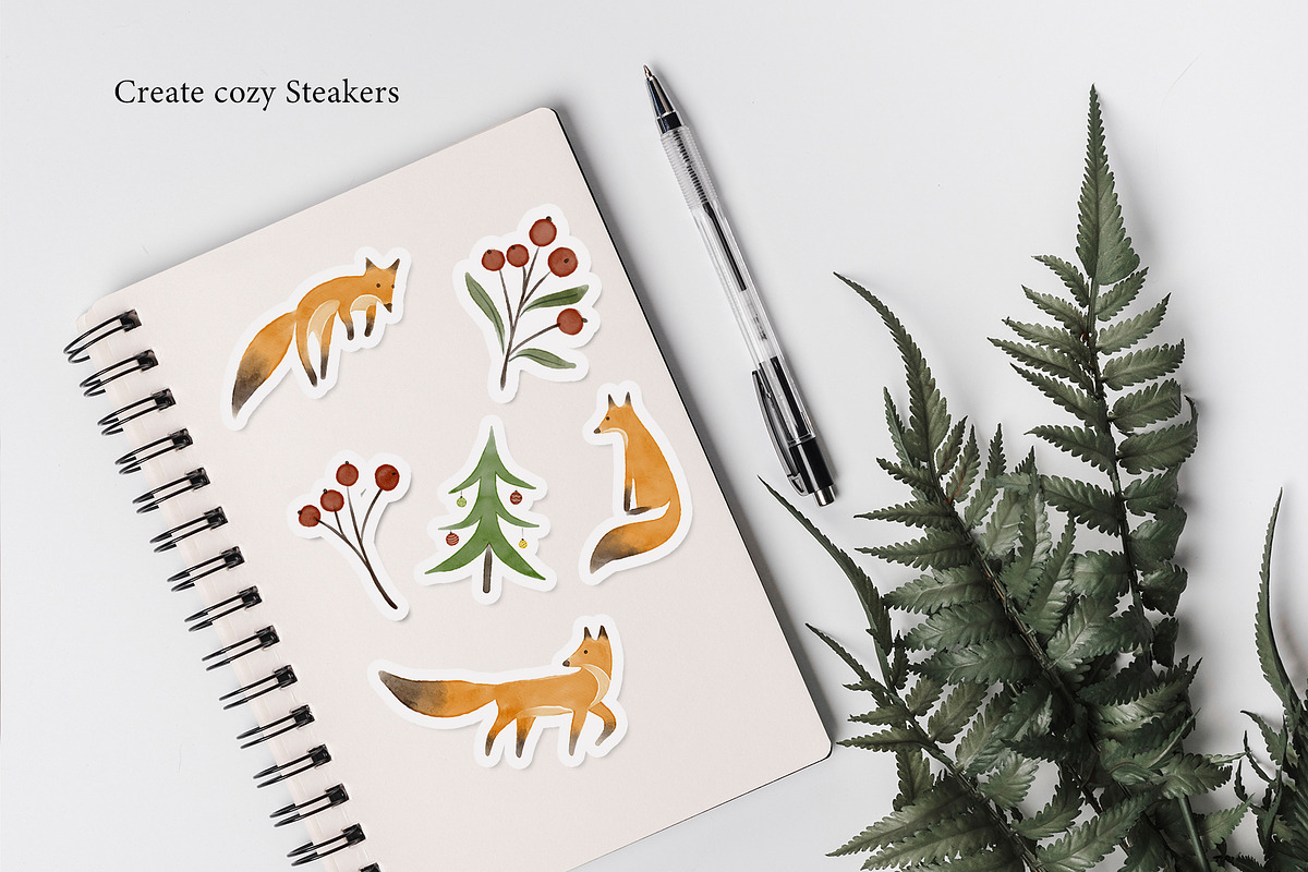 Watercolor cute winter foxes, an Animal Illustration by Garden in frame (Photo 5 of 8)