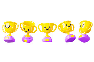 Cute Golden Cup, Cartoon Trophy