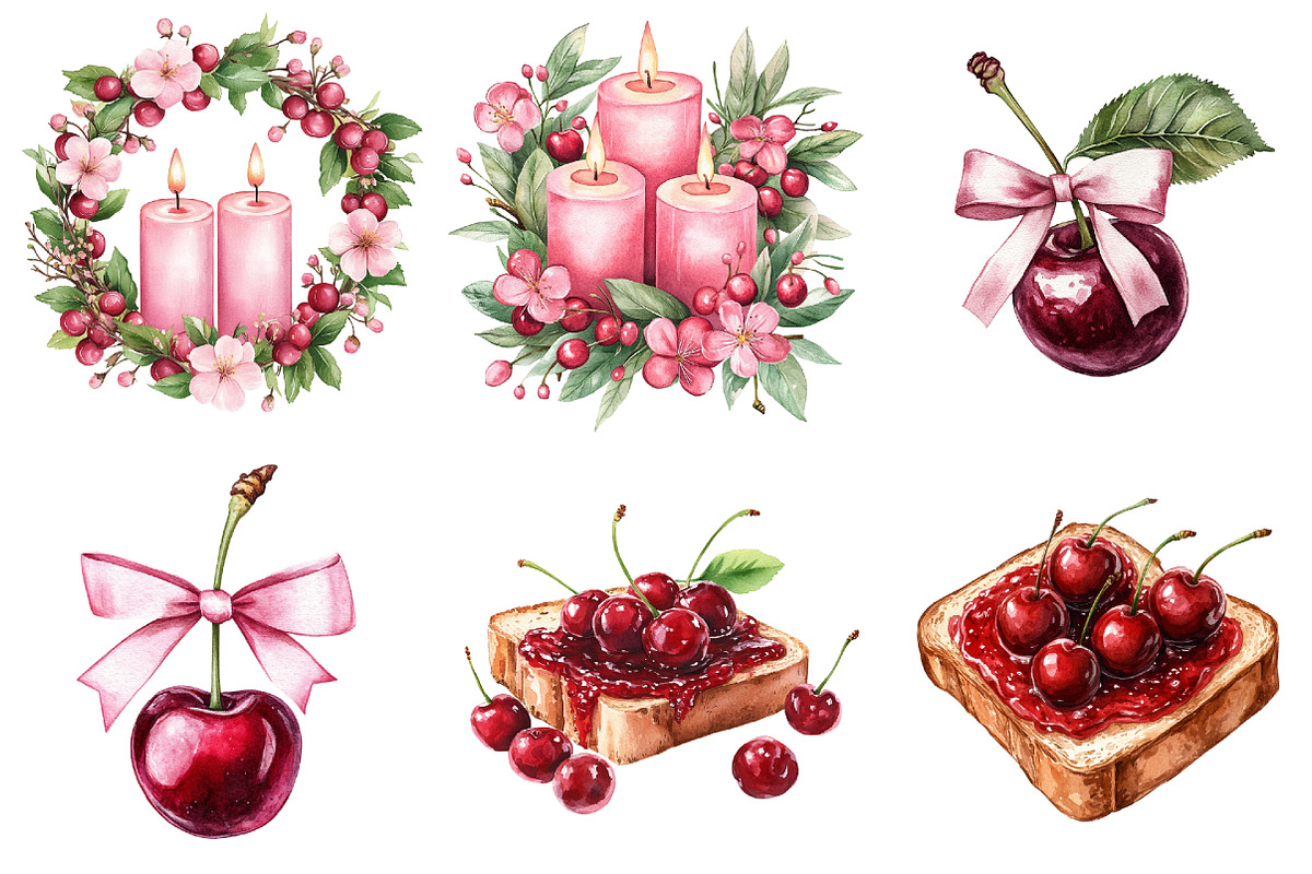 Watercolor Cherry Clipart, a Seasonal Illustration by CitraGraphics (Photo 2 of 8)