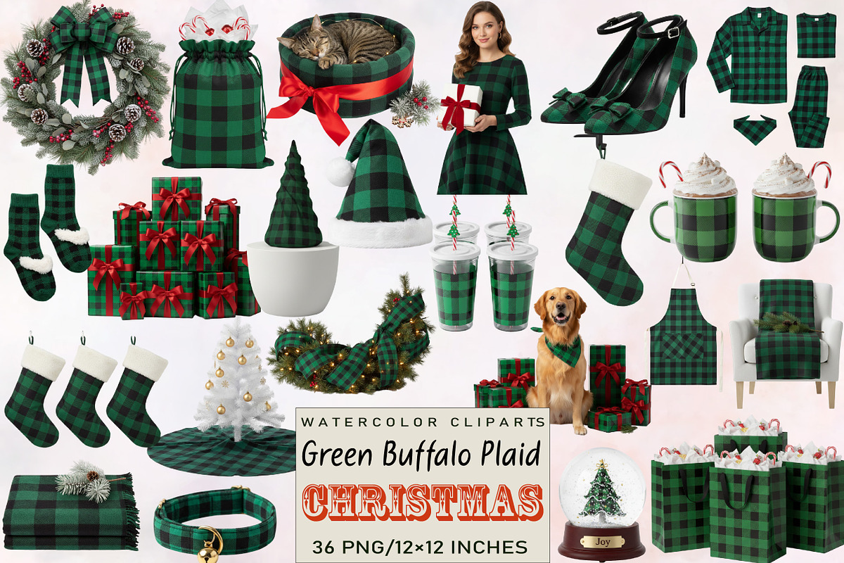 Green Buffalo Plaid Christmas Clipar, an Illustration by SVGArt (Photo 1 of 8)