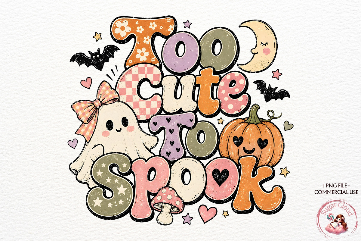 Halloween Kawaii Ghost Retro Tshirt, a Seasonal Illustration by SugarCloudStudioArt (Photo 1 of 6)