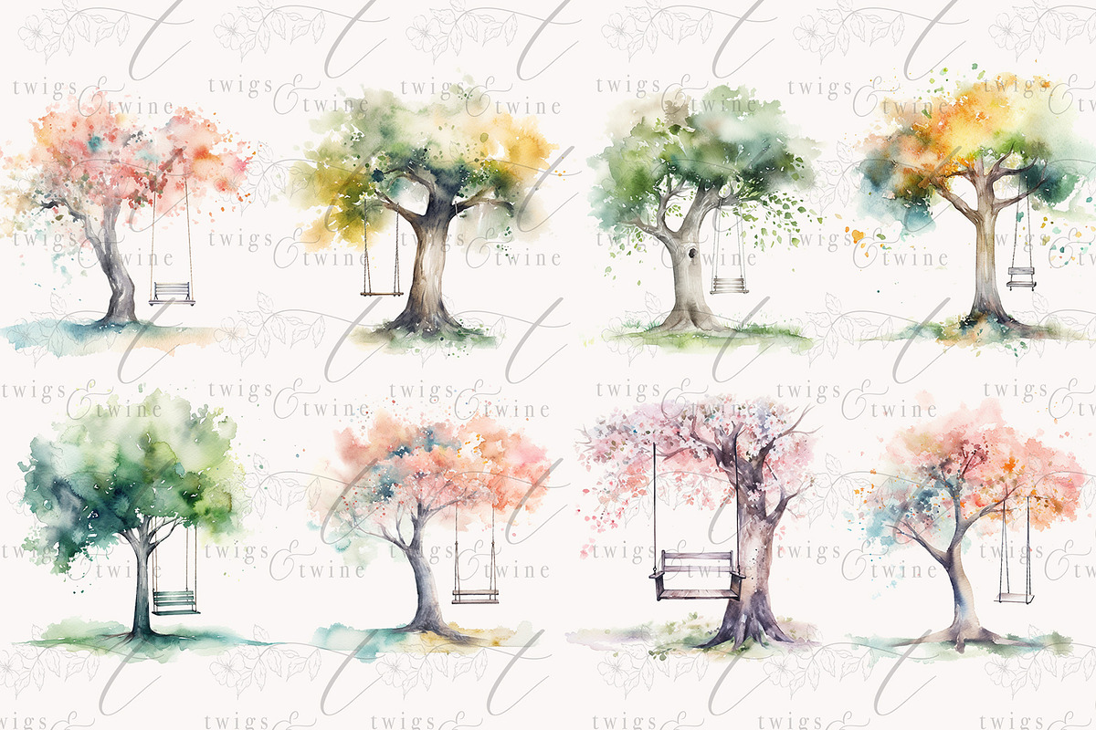 Whimsical Tree Swing Clipart Set, a Decorative Illustration by Twigs and Twine (Photo 2 of 4)