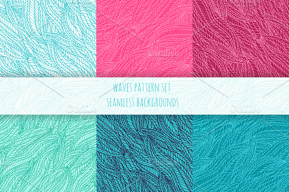 Hand Drawn Wave Seamless Patterns.