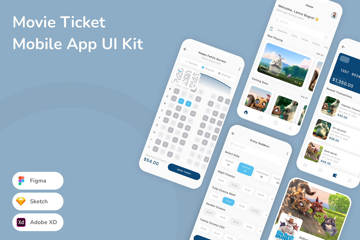 Movie Ticket Mobile App UI Kit, an UI Kit Template by Betush