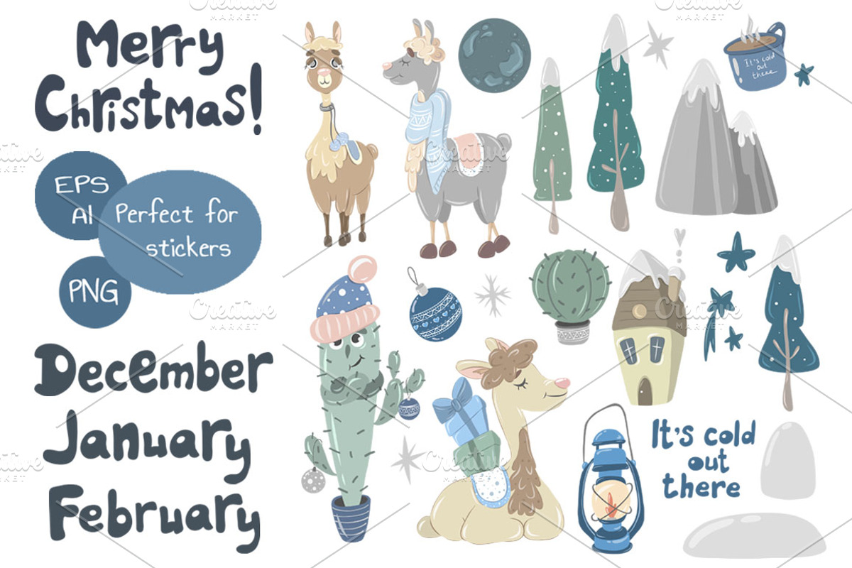 Merry Christmas Llamas vector kit, an Animal Illustration by artdreamer (Photo 2 of 4)