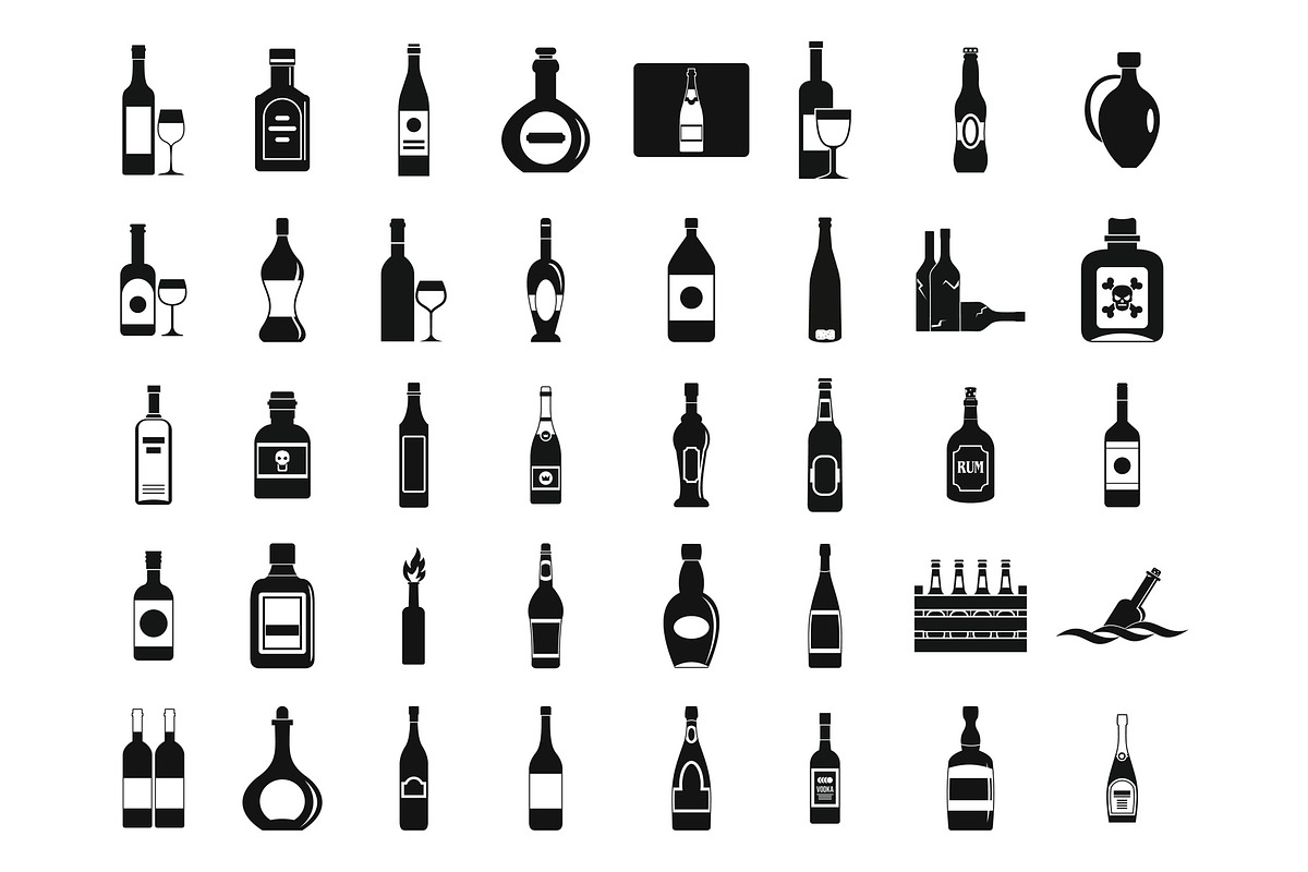 Alcohol bottle icon set, an Illustration by Ylivdesign