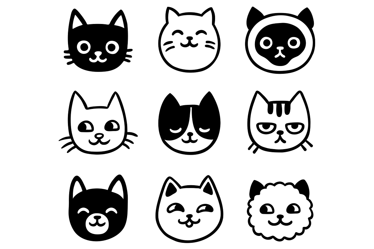 Cute cat faces doodle set, an Animal Illustration by Irina Mir