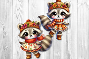 Autumn Cute Raccoon Clipart Set, a Seasonal Illustration by V Design Creator (Thumbnail 6 of 9)
