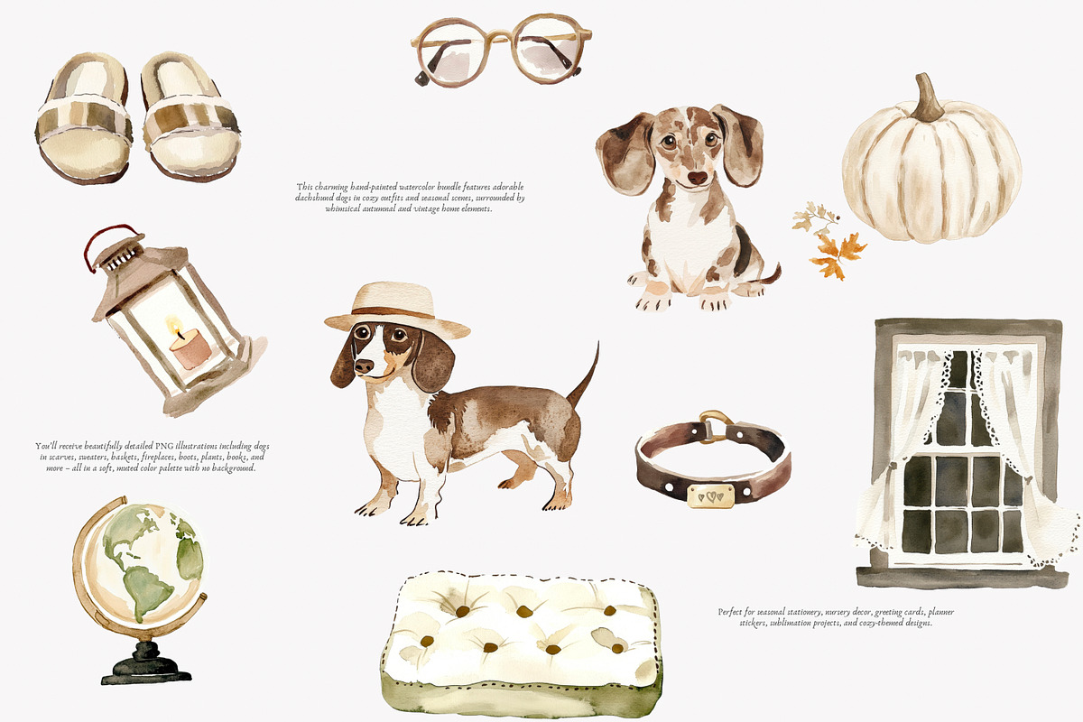 dachshund clipart cozy dog png, a Decorative Illustration by Patishop Art (Photo 4 of 10)