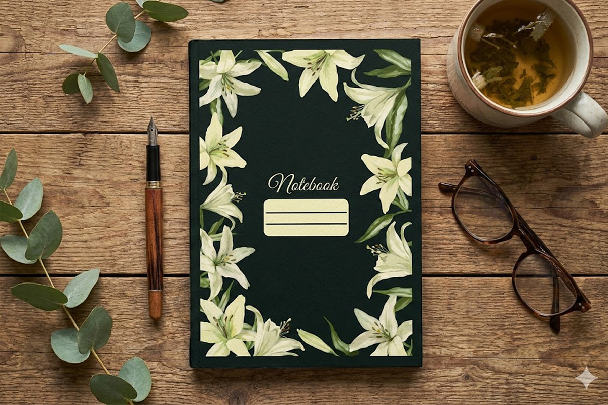 Lily Flowers Notebook Covers, a Stationery Template by L- design studio (Photo 2 of 5)