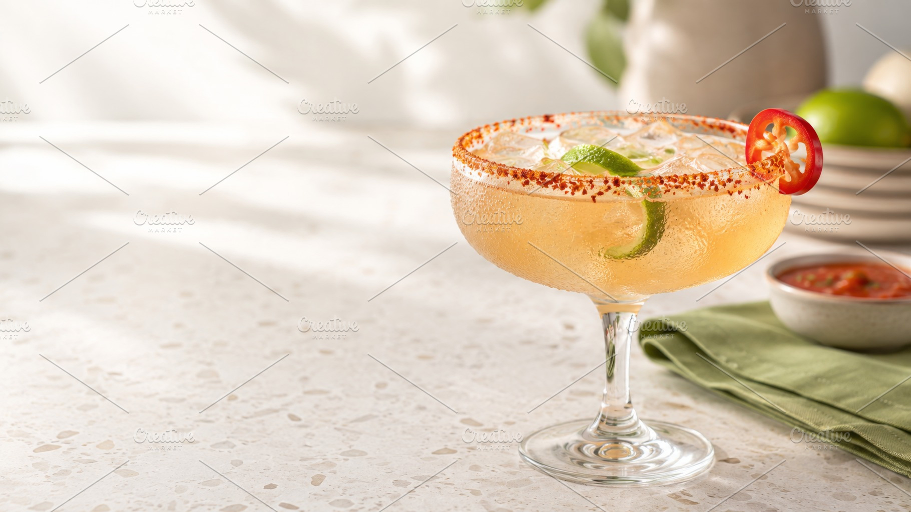 Spicy hot margarita with lime and ch, a Photo by Dvoevnore photos