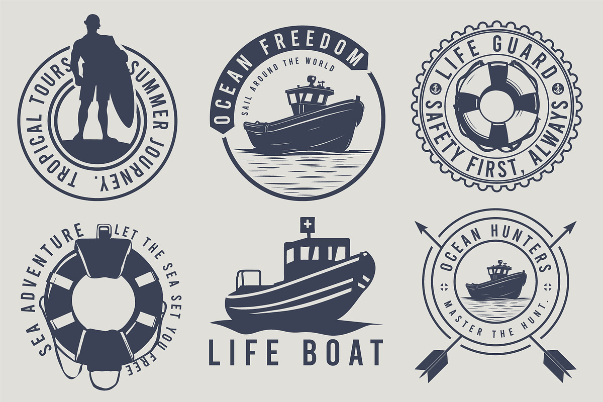 Nautical Logos, Ocean Hunter Badges, a Branding & Logo Template by Billah Hub (Photo 1 of 2)