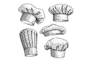chef hat set sketch hand drawn, an Object Illustration by pikepicture