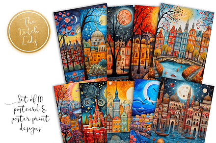 World Cities Postcards & Art Prints, a Decorative Illustration by The Dutch Lady Designs