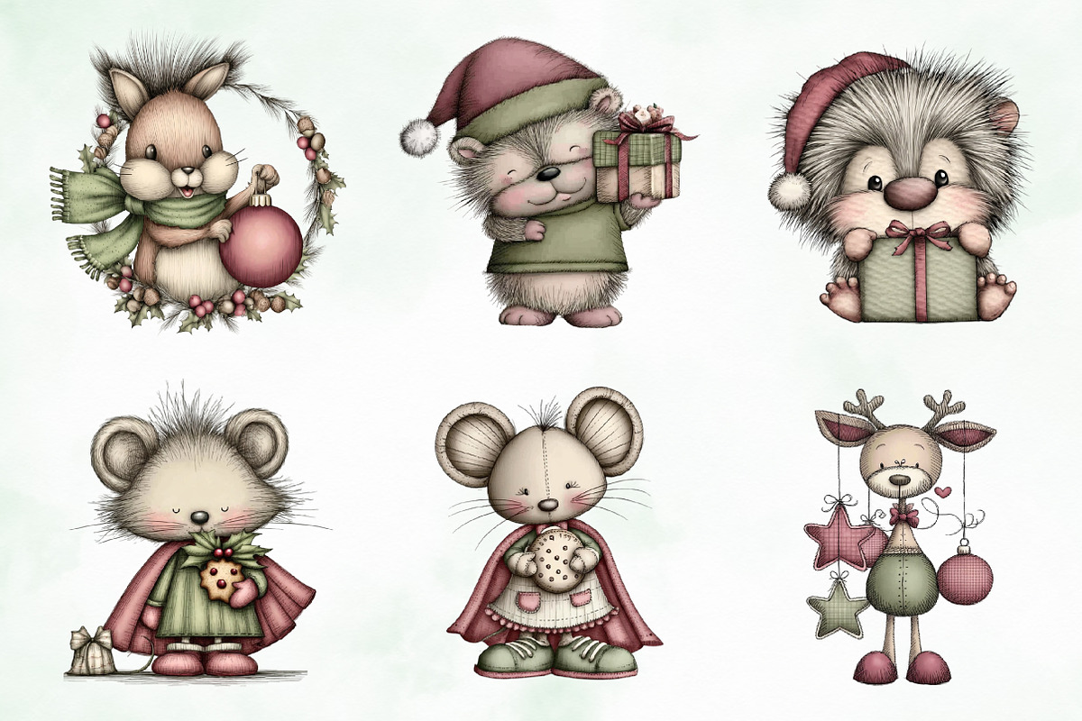 Whimsical Christmas Animals Clipart, an Illustration by Creative Art (Photo 6 of 11)