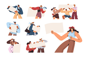 People with blank ad banners set, an Illustration by PaperTrident